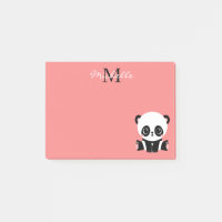Monogram Cute Panda Pink Personalised Name