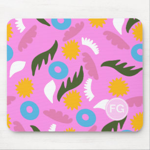 monogram cute pink bold pattern floral mouse pad