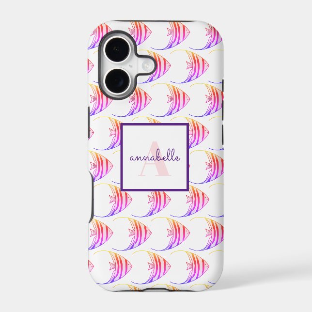 Monogram Cute Pink Fish Pattern (Back)