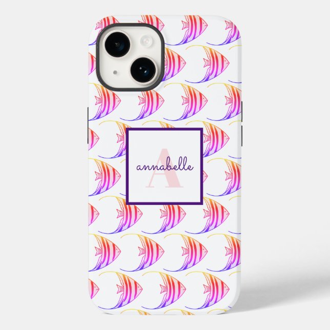 Monogram Cute Pink Fish Pattern Case-Mate iPhone Case (Back)