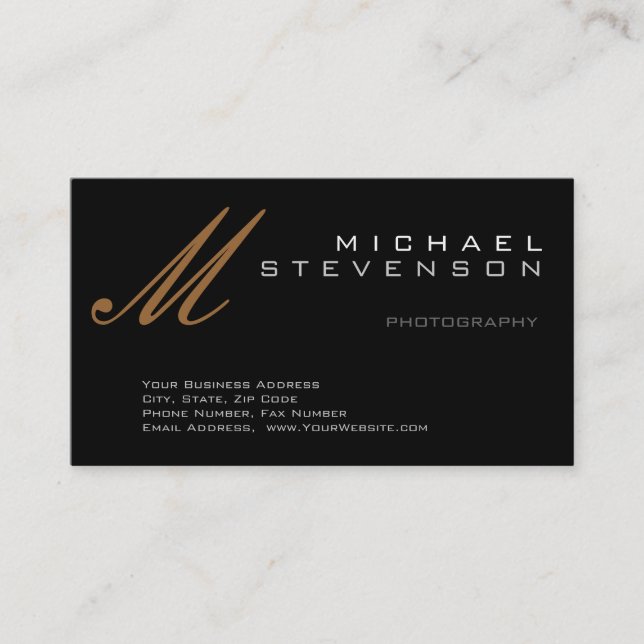 Monogram Cute Plain Grey Black Business Card (Front)