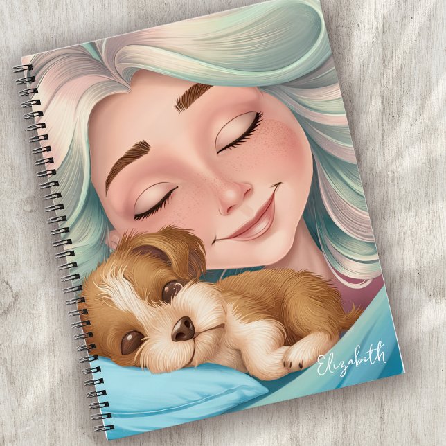 Monogram Cute Puppy Woman Sleeping Notebook (Creator Uploaded)