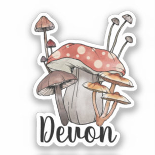 Monogram Cute Red Mushroom - Add Name Sticker