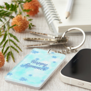 monogram cute retro blue floral initial script key ring