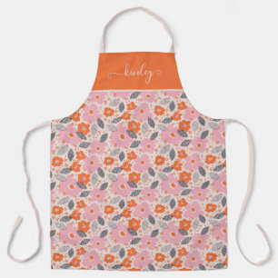 Monogram   Cute Retro Floral Pattern Apron