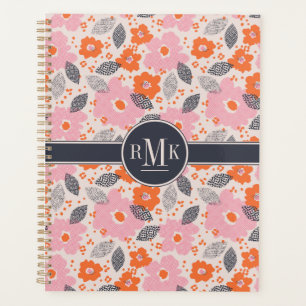 Monogram Cute Retro Floral Pattern Planner