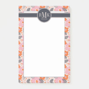 Monogram Cute Retro Floral Pattern Post-it Notes