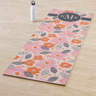 Monogram   Cute Retro Floral Pattern Yoga Mat