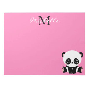 Monogram Cute Sitting Panda Personalised Pink Notepad
