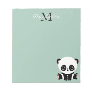 Monogram Cute Sitting Panda Personalised Sage Notepad