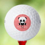 Monogram Cute Sitting Panda Personalised Salmon Golf Balls<br><div class="desc">A cute panda bear sitting on the floor on a salmon background. Personalise with your monogram and name or delete text in text boxes for no name.</div>