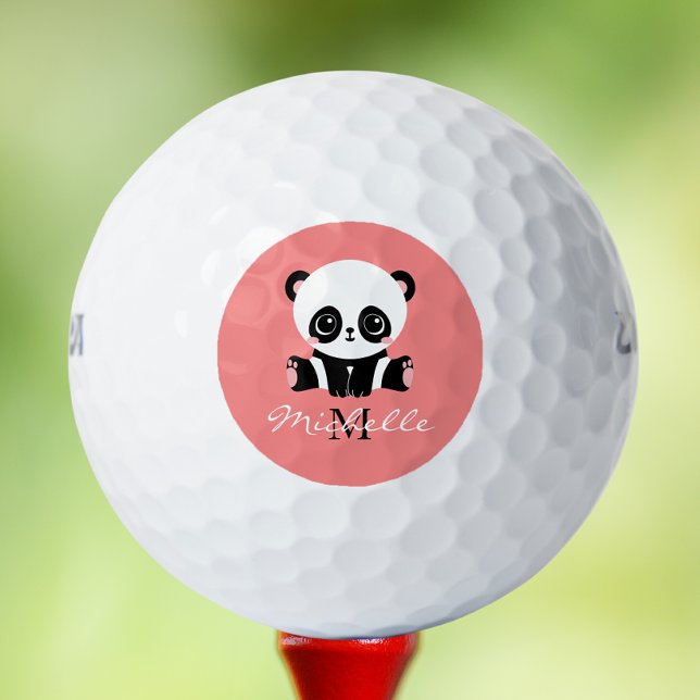 Monogram Cute Sitting Panda Personalised Salmon Golf Balls (Creator Uploaded)