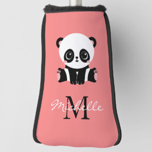 Monogram Cute Sitting Panda Personalised Salmon Golf Head Cover