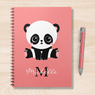 Monogram Cute Sitting Panda Personalised Salmon Notebook