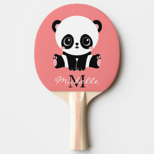 Monogram Cute Sitting Panda Personalised Salmon Ping Pong Paddle