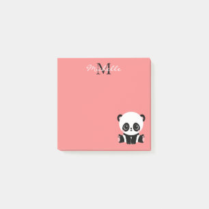 Monogram Cute Sitting Panda Personalised Salmon Post-it Notes