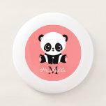 Monogram Cute Sitting Panda Personalised Wham-O Frisbee<br><div class="desc">A cute panda bear sitting on the floor on a salmon background. Personalise with your monogram and name or delete text in text boxes for no name.</div>
