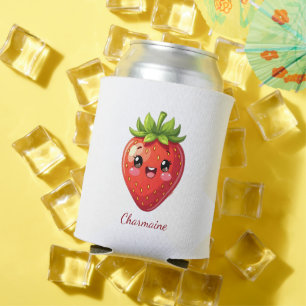 Monogram cute strawberry kawaii can cooler