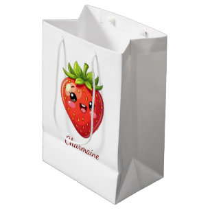 Monogram cute strawberry kawaii medium gift bag
