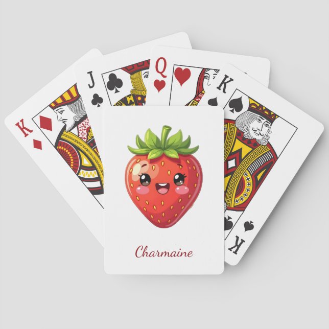 Monogram cute strawberry kawaii playing cards (Back)