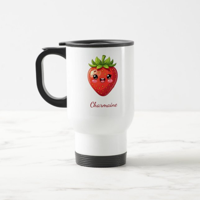 Monogram cute strawberry kawaii travel mug (Left)