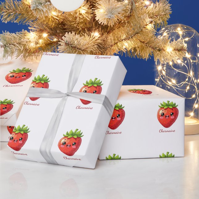 Monogram cute strawberry kawaii wrapping paper (Holidays)