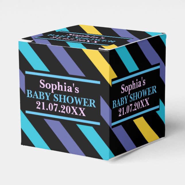 Monogram Cute Striped Baby Shower          Favour  Box (Front Side)
