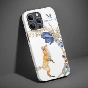 Monogram Cute Woodland Fox Watercolor Floral Name Case-Mate iPhone 14 Case