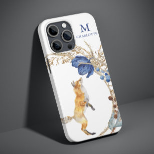 Monogram Cute Woodland Fox Watercolor Floral Name Case-Mate iPhone 14 Case