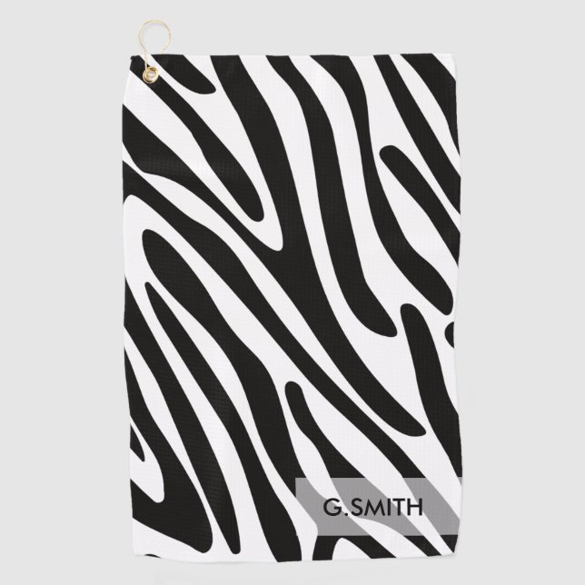 Monogram: Cute Zebra Stripes Safari Pattern. Golf Towel (Front)