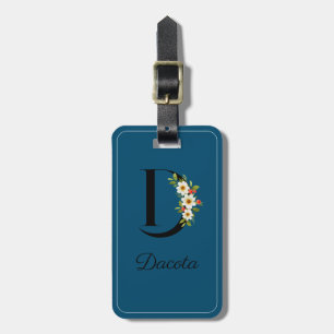Monogram D cobalt watercolor flower Luggage Tag