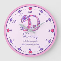 Monogram D Darcy hearts name meaning clock