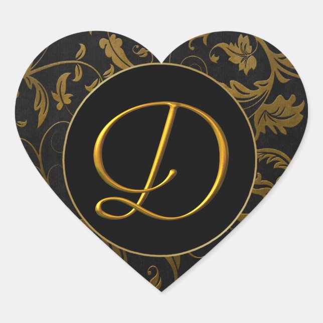 Monogram D Gold and Black Damask Wedding Seal (Front)