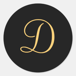 Monogram D,  gold coloured initial D script Classic Round Sticker