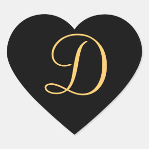 Monogram D,  gold coloured initial D script Heart Sticker