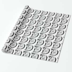 Monogram D Initial Black and White Cupid Pattern Wrapping Paper