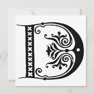 Monogram D Initial Black and White Floral Pattern