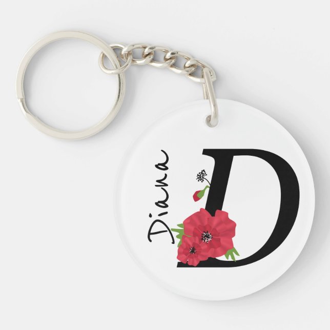 Monogram D, letter D, flowers, monogram Key Ring (Front)