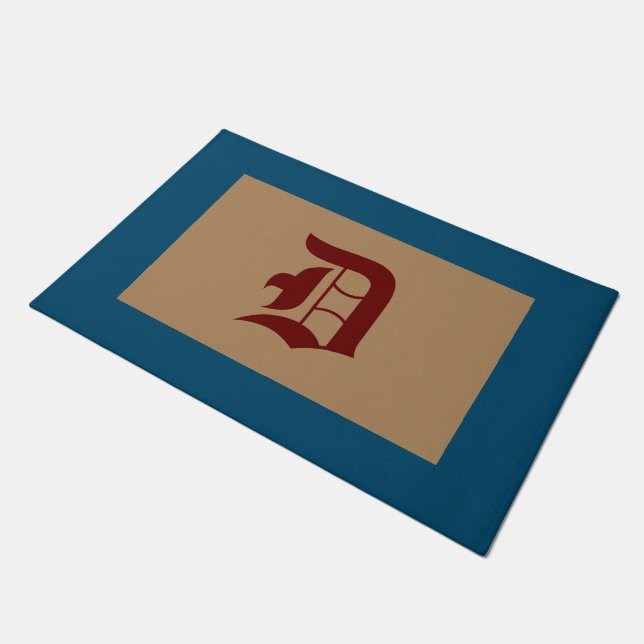 Monogram D Old English Blue Trim Doormat (Angled)