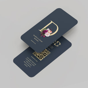 Monogram D Professional Dark Blue Gold  Business Card