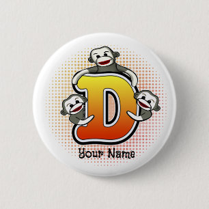 Monogram D Sock Monkey 6 Cm Round Badge