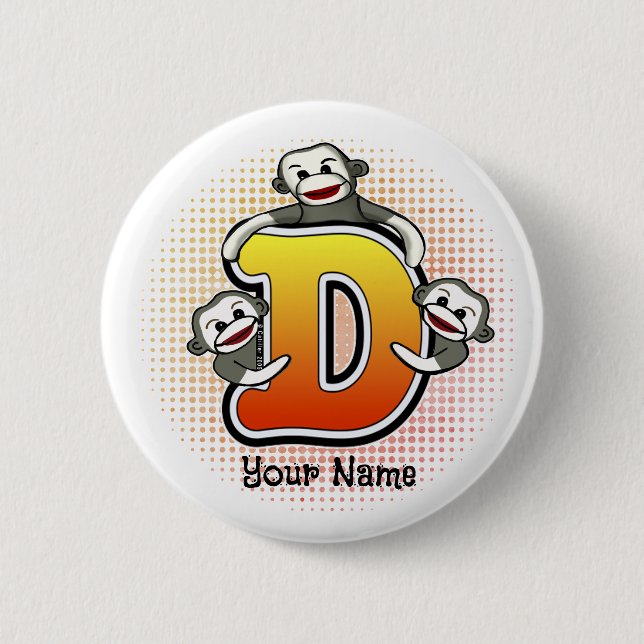 Monogram D Sock Monkey 6 Cm Round Badge (Front)