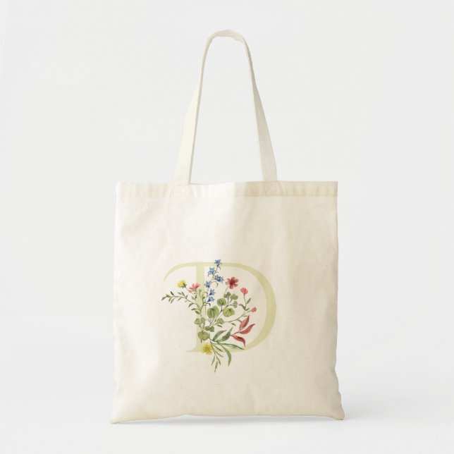 monogram D wedding floral summer Bridal Shower Tote Bag (Front)