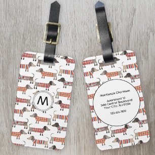 Monogram Dachshund Dog Pattern Luggage Tag