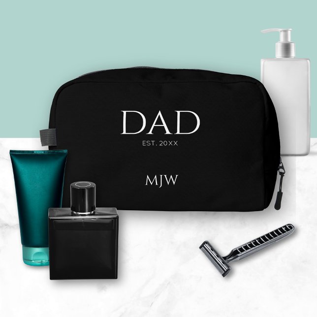 Monogram Dad Est Modern Black Dopp Kit (Dad Established Year Dopp Kitt. Perfect for Fathers Dad, birthdays or new dad gifts)