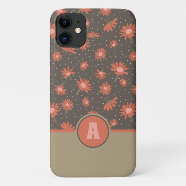 Monogram Daisies Coral Pink Floral Pattern  Case-Mate iPhone Case (Back)