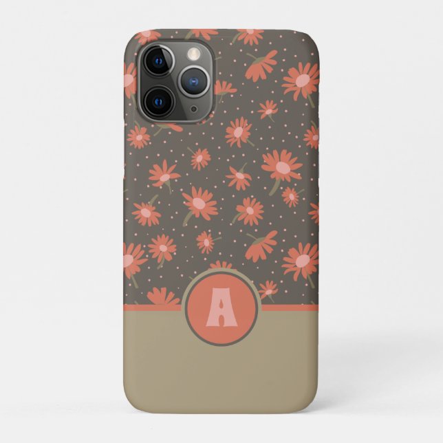 Monogram Daisies Coral Pink Floral Pattern  Case-Mate iPhone Case (Back)
