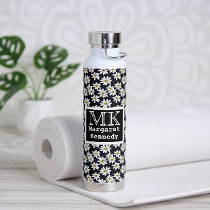 Monogram Daisy Floral Pattern Water Bottle