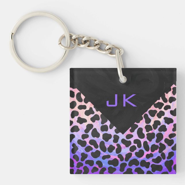 Monogram Dalmatian Black and Pink Key Ring (Front)