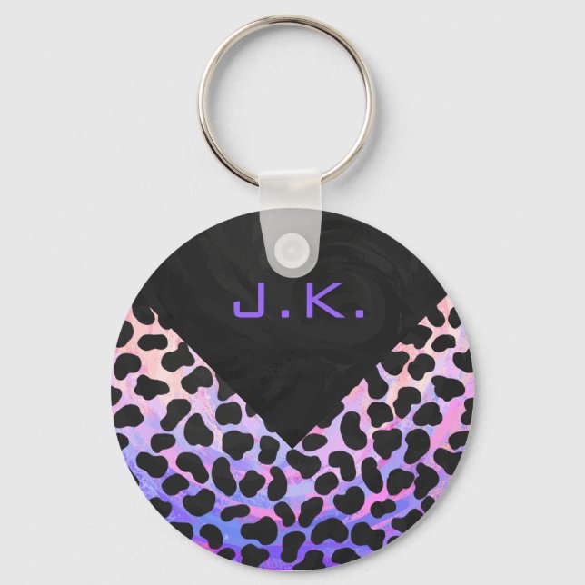 Monogram Dalmatian Black and Pink Key Ring (Front)